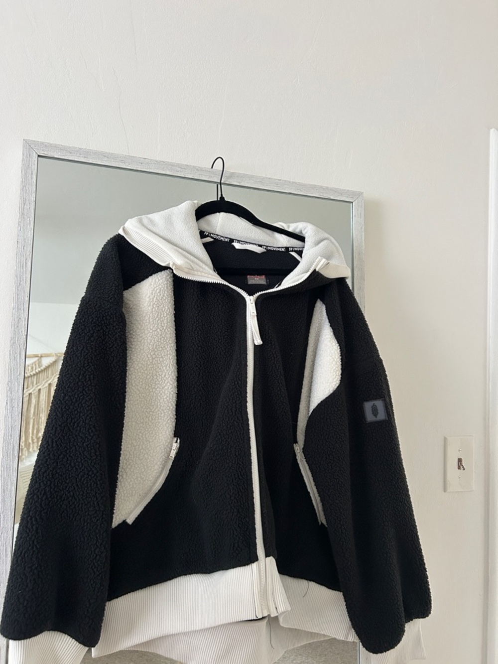 Free People Movement Black & White Sherpa Zip-Up Hoodie